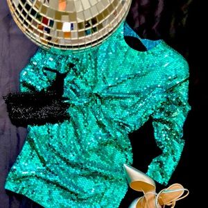 Vintage 80’s Green sequin party mini dress